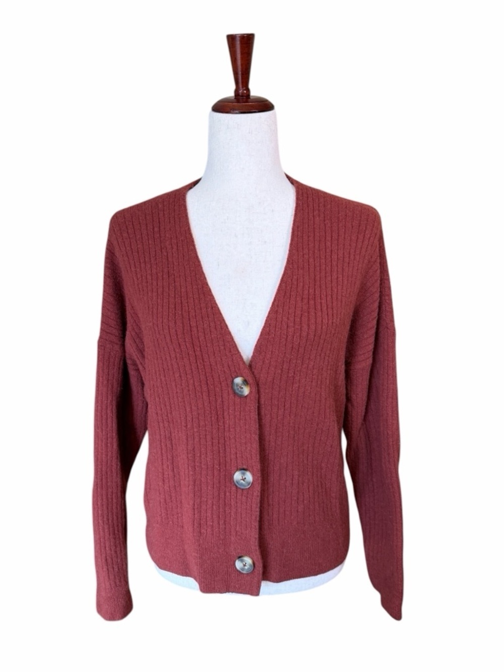 Madewell Cameron Ribbed Cardigan Sweater in Coziest Yarn Rust Size M #2138 - Picture 4 of 8